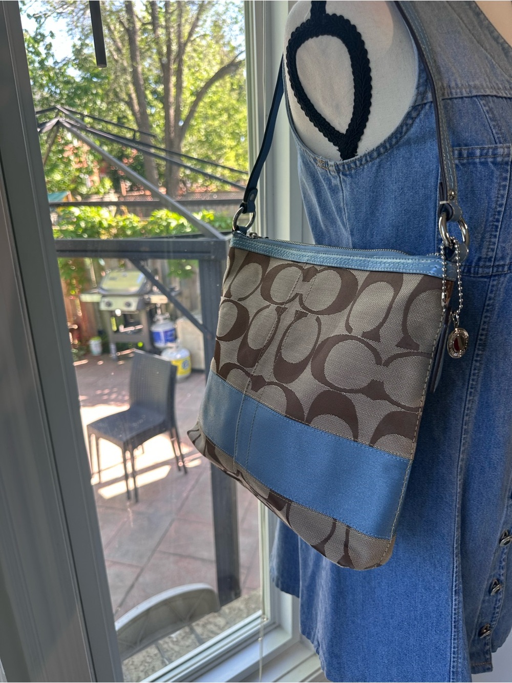 NEW VINTAGE Y2K COACH Signature Canvas Light Blue Stripe Shoulder Bag